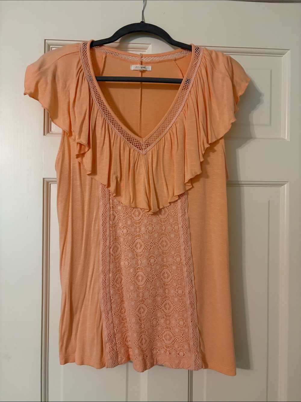 Maurices Peach Ruffle Lace Front Tunic